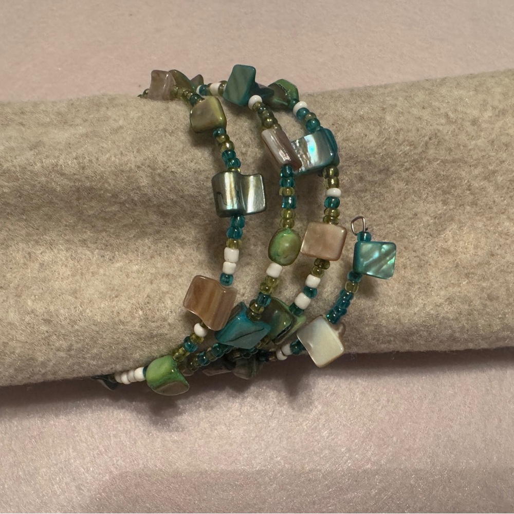 Handmade Green and Blue Beaded Wrap Bracelet